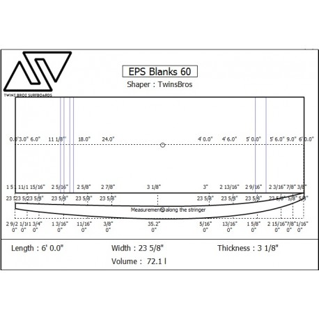 EPS Blanks 6'0'' x 23 5/8'' x 3 1/8'' Stringerless